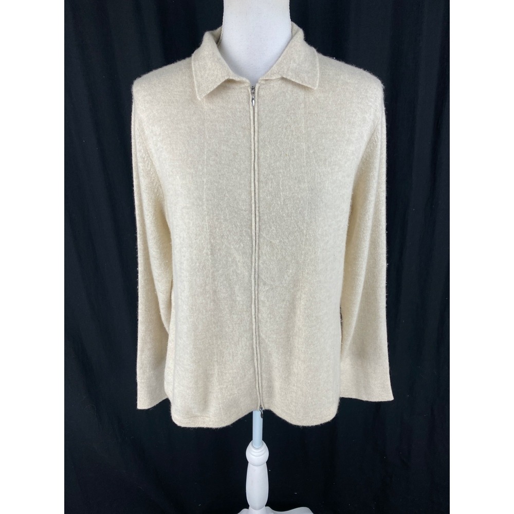 Rani Arabella Womens XL Italy Full Zip Cardigan Sweater Cream 100% Cashmere